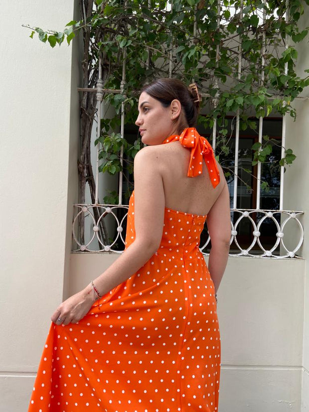 Vestido Long Cafarena Dots Naranja
