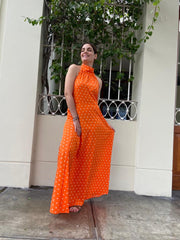 Vestido Long Cafarena Dots Naranja Stock
