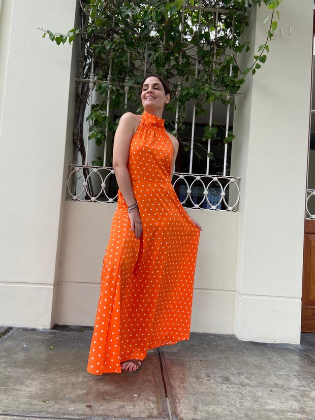 Vestido Long Cafarena Dots Naranja
