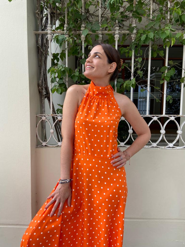 Vestido Long Cafarena Dots Naranja