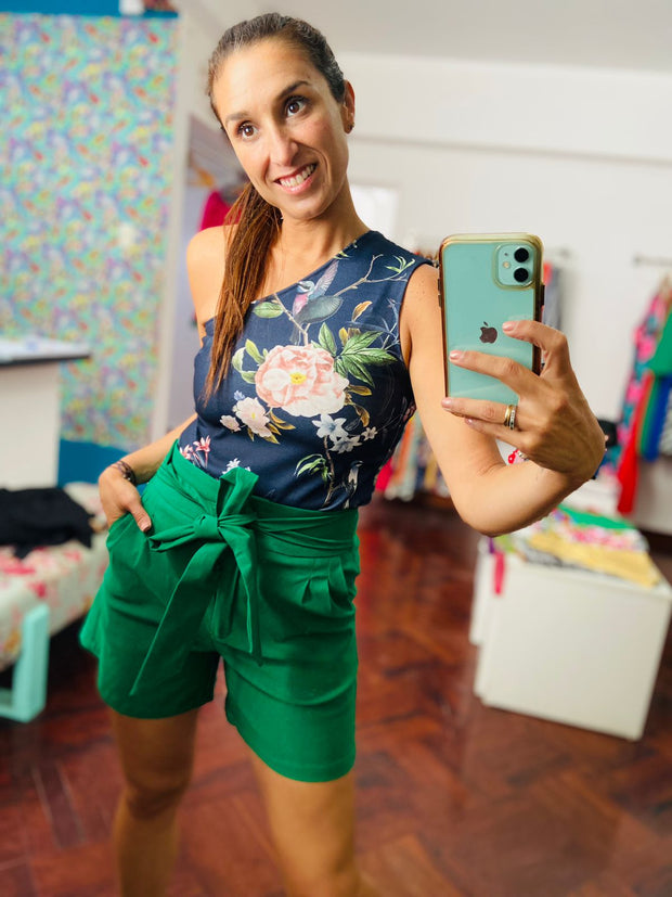 Top Un Hombro Azul Floral