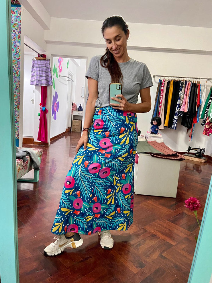 Falda Basic Turquesa Floral Stock