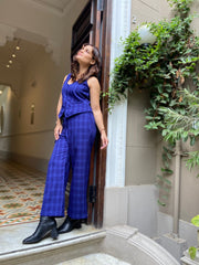 Pantalón Oficina Cuadros Azul