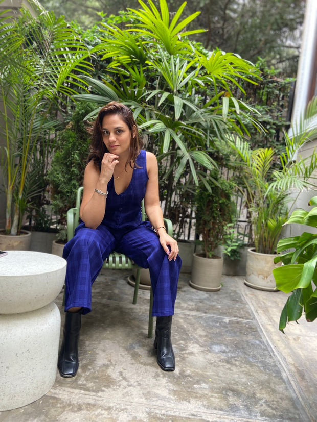 Pantalón Oficina Cuadros Azul