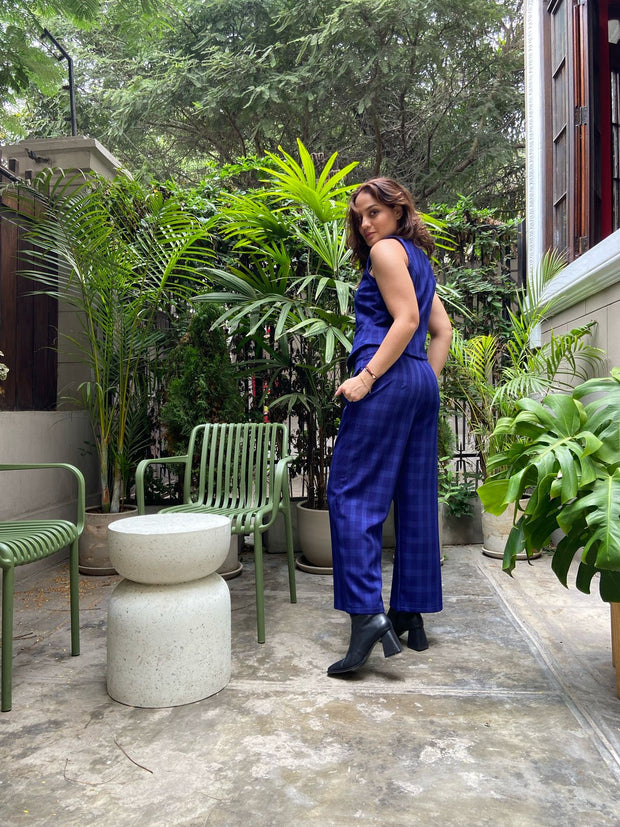 Pantalón Oficina Cuadros Azul