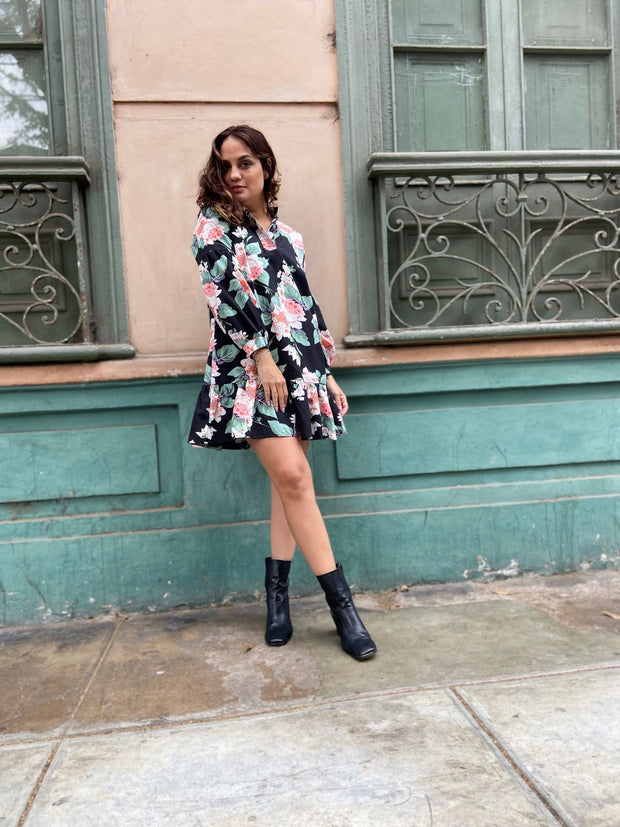 Vestido Negro Flores