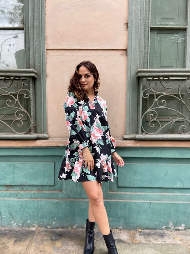 Vestido Negro Flores