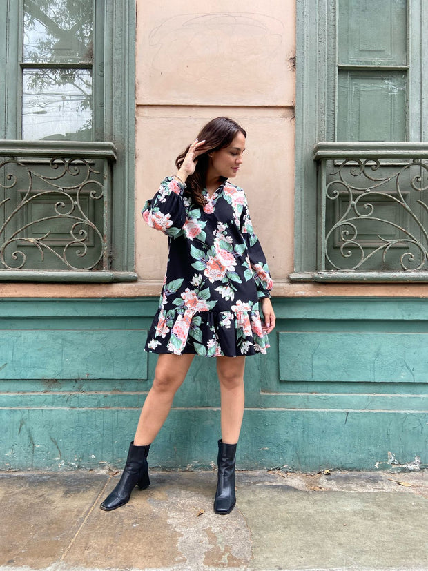 Vestido Negro Flores