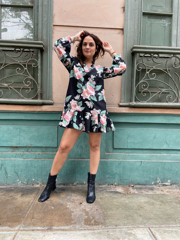 Vestido Negro Flores