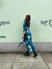Vestido Largo Turquesa Flores