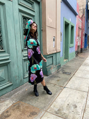 Vestido Largo Negro Flores