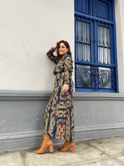 Vestido Largo Bohemio Negro/Azul