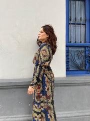 Vestido Largo Bohemio Negro/Azul