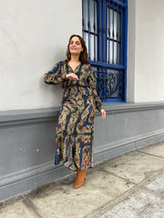 Vestido Largo Bohemio Negro/Azul