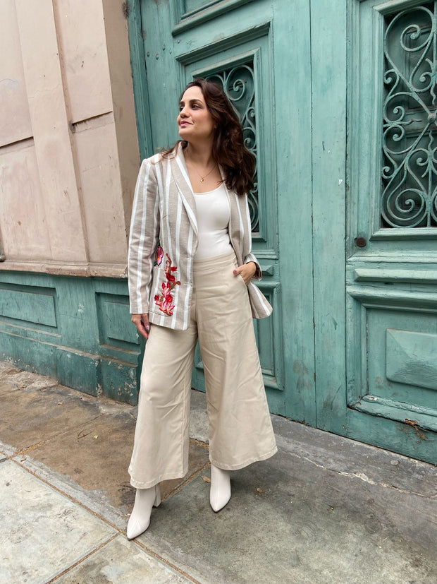 Saco Beige Rayas Blancas