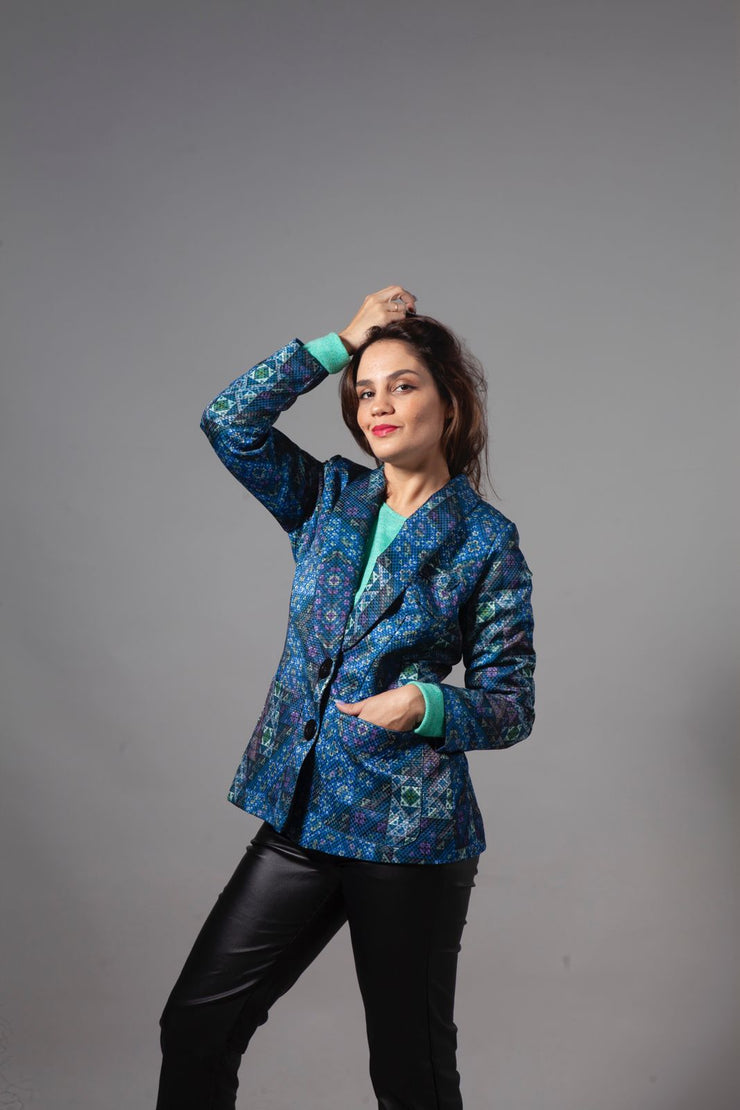 Blazer Brocado Azul Stock