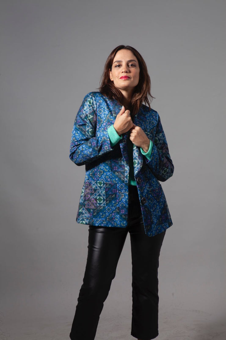 Blazer Brocado Azul Stock