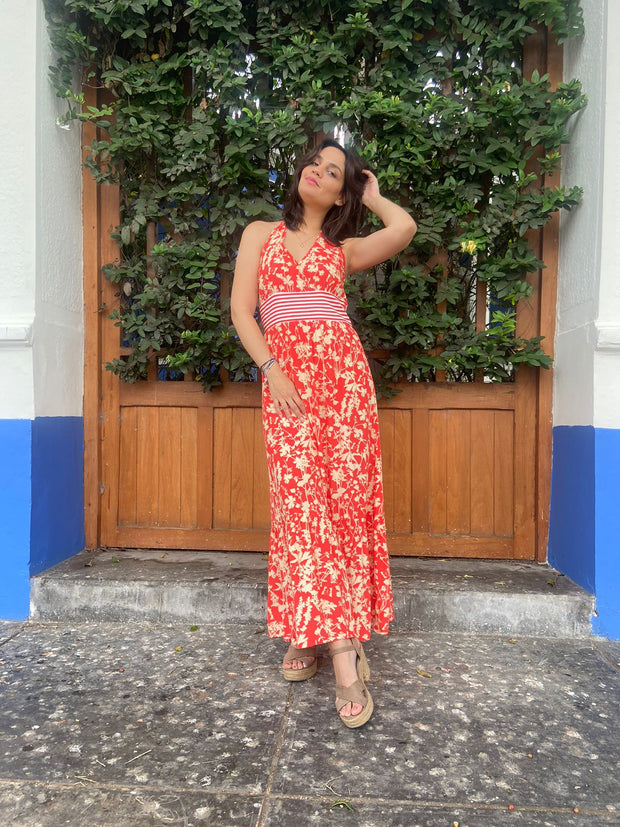 Vestido Halter Naranja Floral