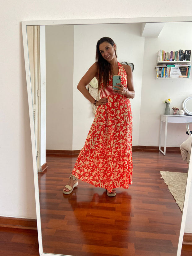 Vestido Halter Naranja Floral
