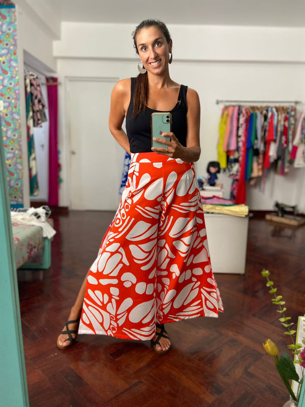 Pantalón Palazo Pita Naranja Blanco
