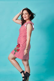 Vestido Volante rojo rayas y flores