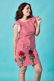 Vestido Volante rojo rayas y flores