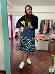 Falda Midi Tiempos Azul Dots Stock