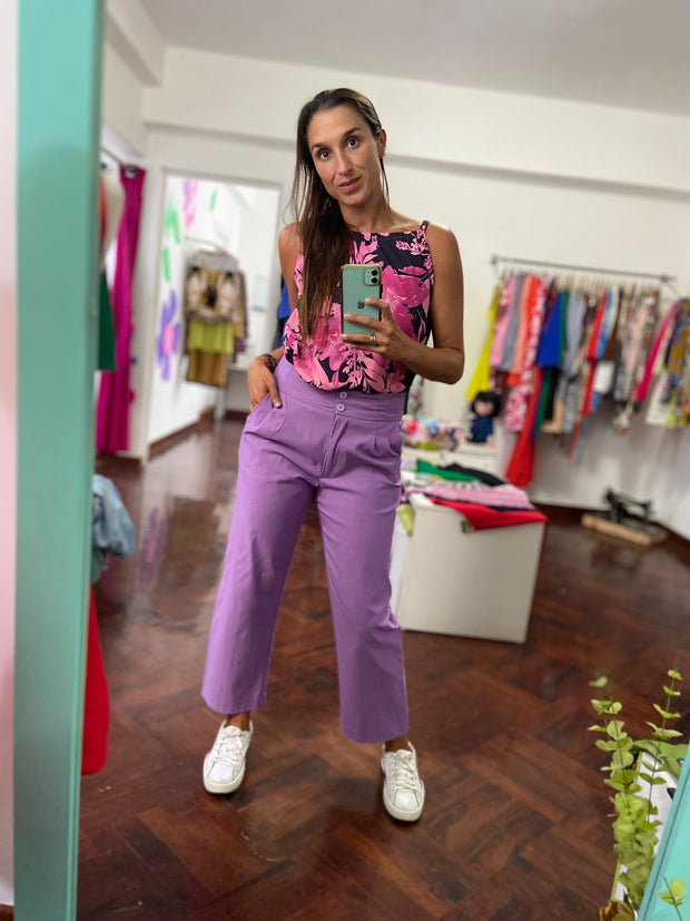 Blusa Pita Negro Flores Rosa