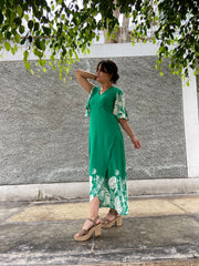 Vestido Maxi Mur Verde Palmas Blancas Stock