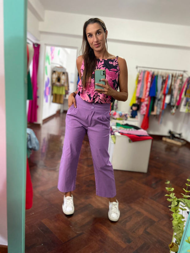 Blusa Pita Negro Flores Rosa