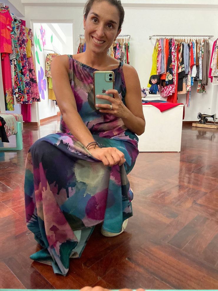 Vestido Maxi Relax Pita Morado y Verde Stock