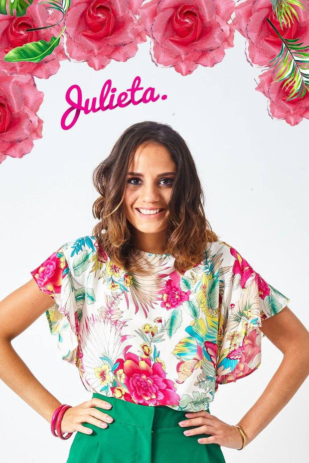 Blusa Volantes Ivory floral full color
