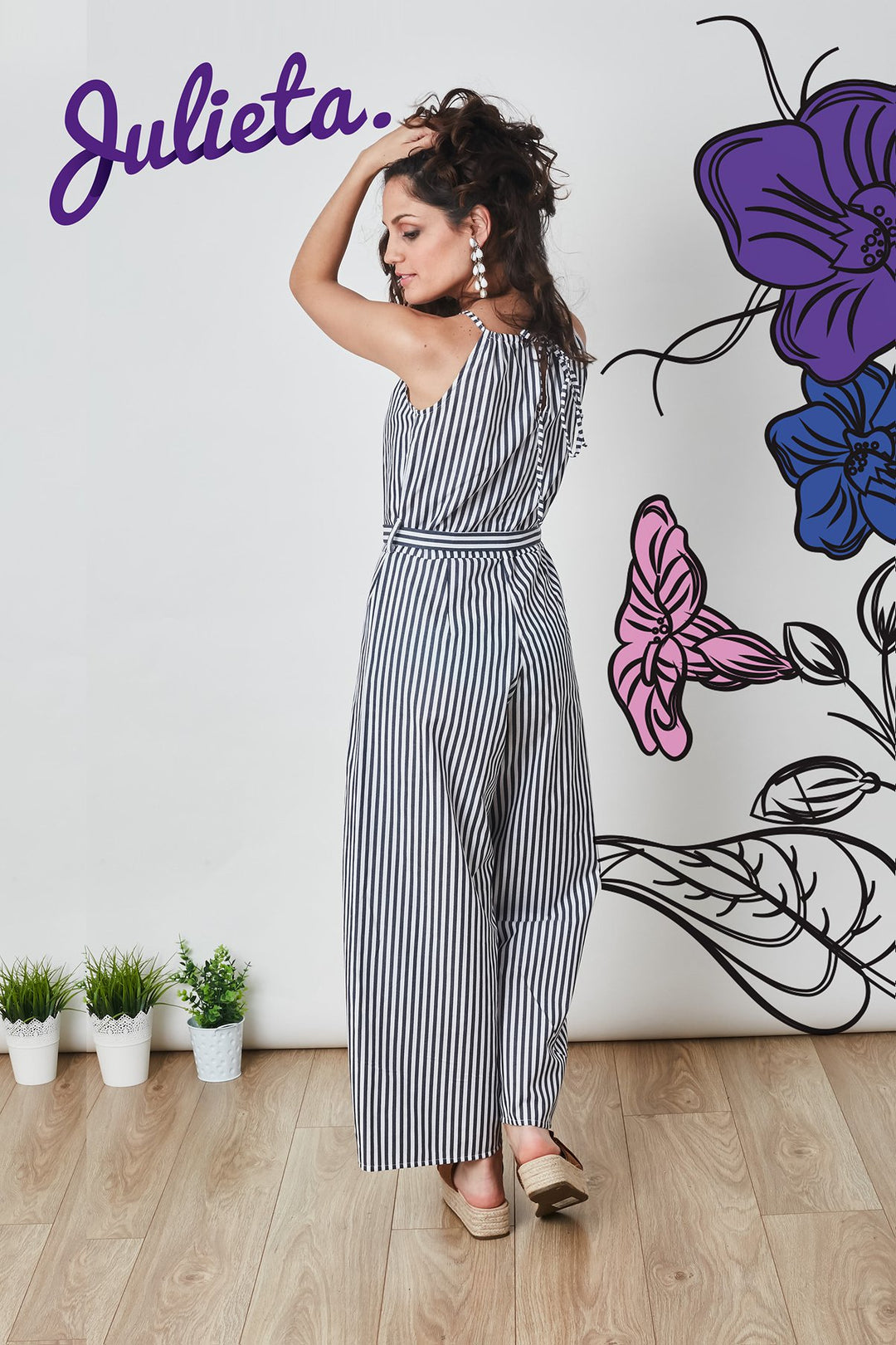 Enterizo pita rayado plomo y blanco Julieta Shop