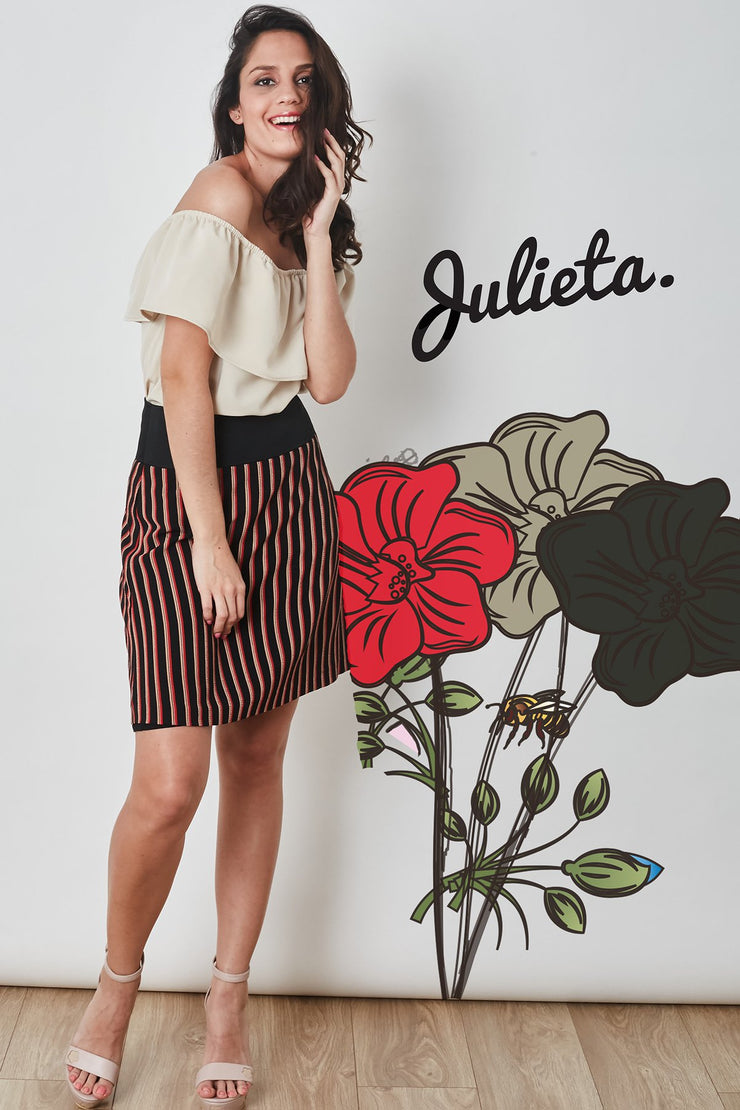 Falda sublime rayada negra roja y beige