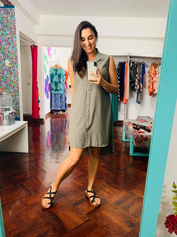 Vestido Camisero cola verde