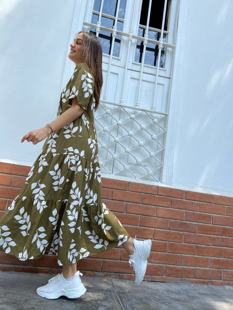 Vestido Maxi Romántico Olivo