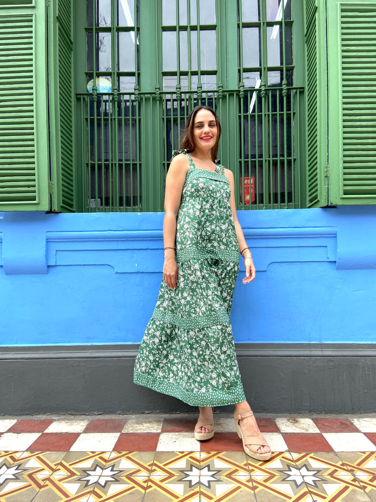 Vestido Maxi Tiempos Verde Floral