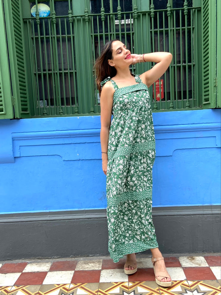 Vestido Maxi Tiempos Verde Floral