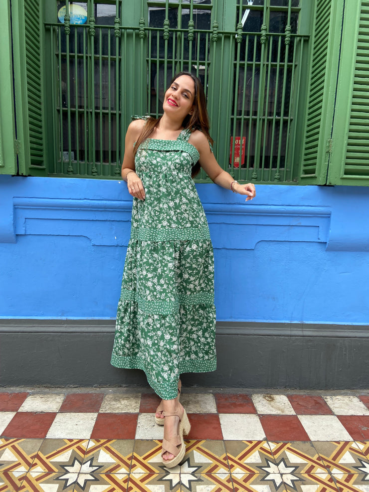 Vestido Maxi Tiempos Verde Floral