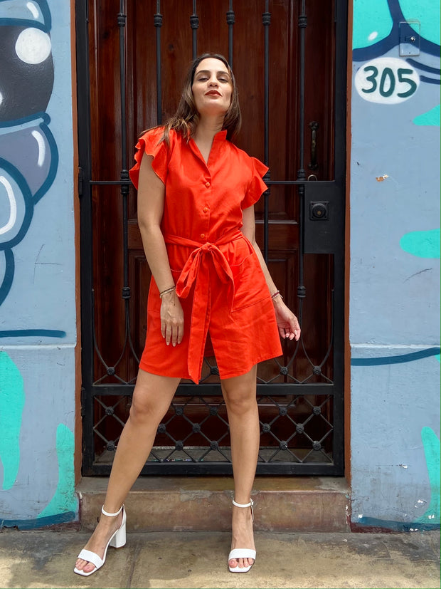 Vestido Camisero Nerú lino naranja