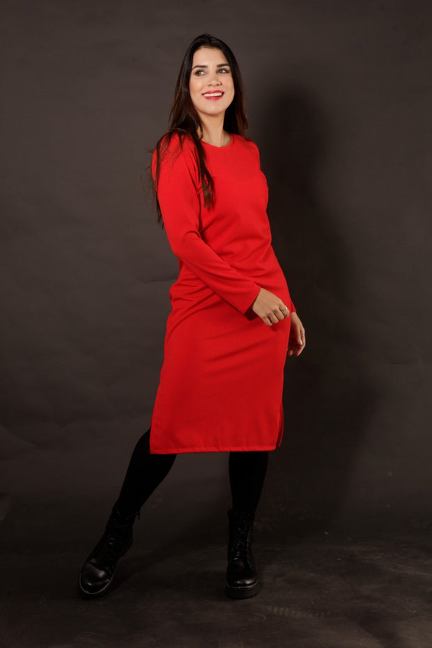 Vestido Midi T-Shirt Crepé Rojo