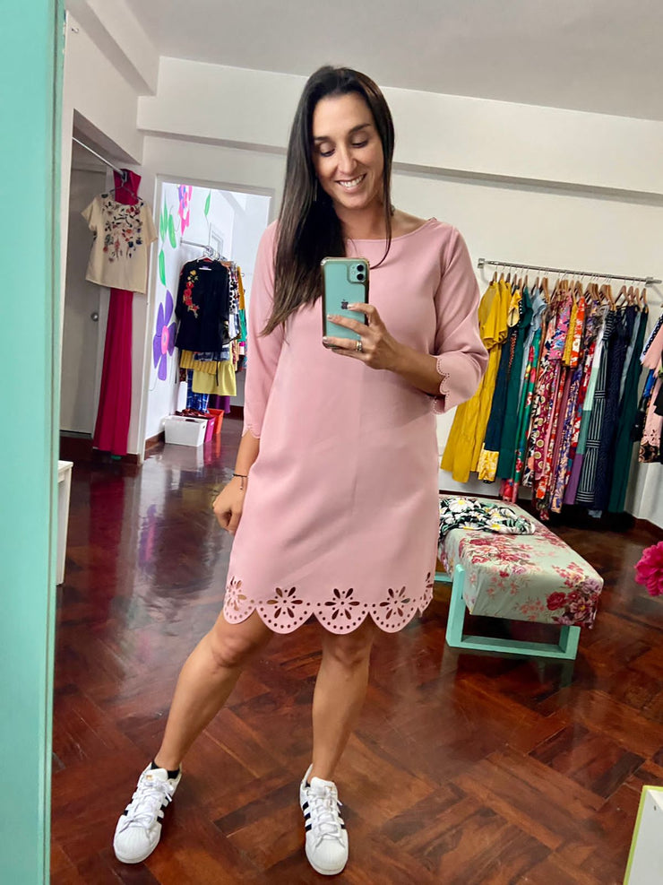 Vestido calado palo rosa Stock