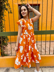 Vestido Midi Alberta Naranja Floral