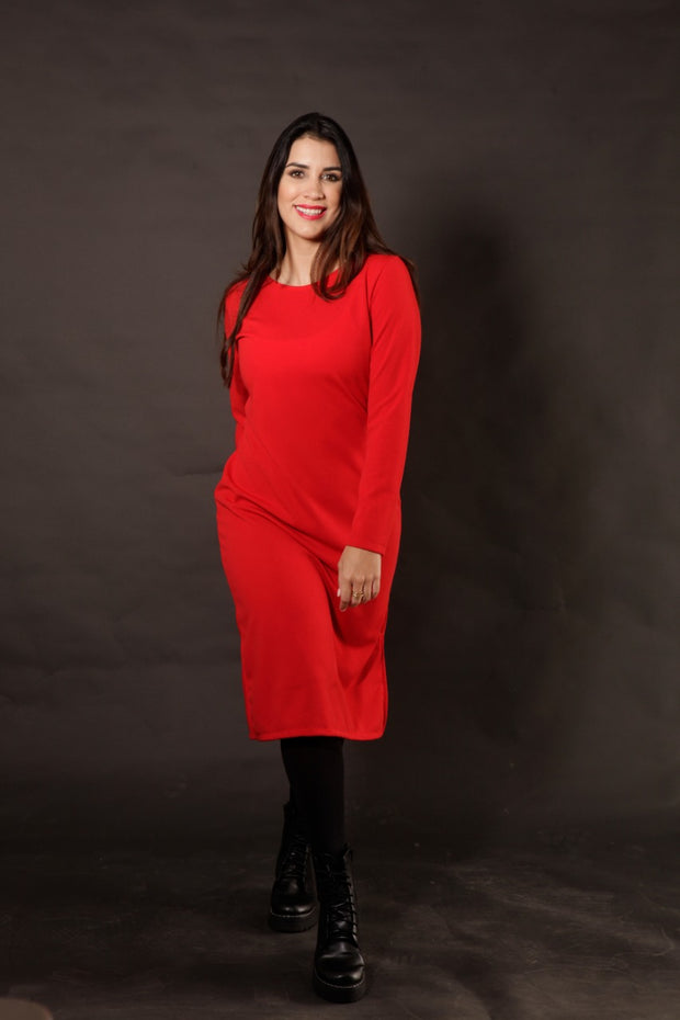 Vestido Midi T-Shirt Crepé Rojo