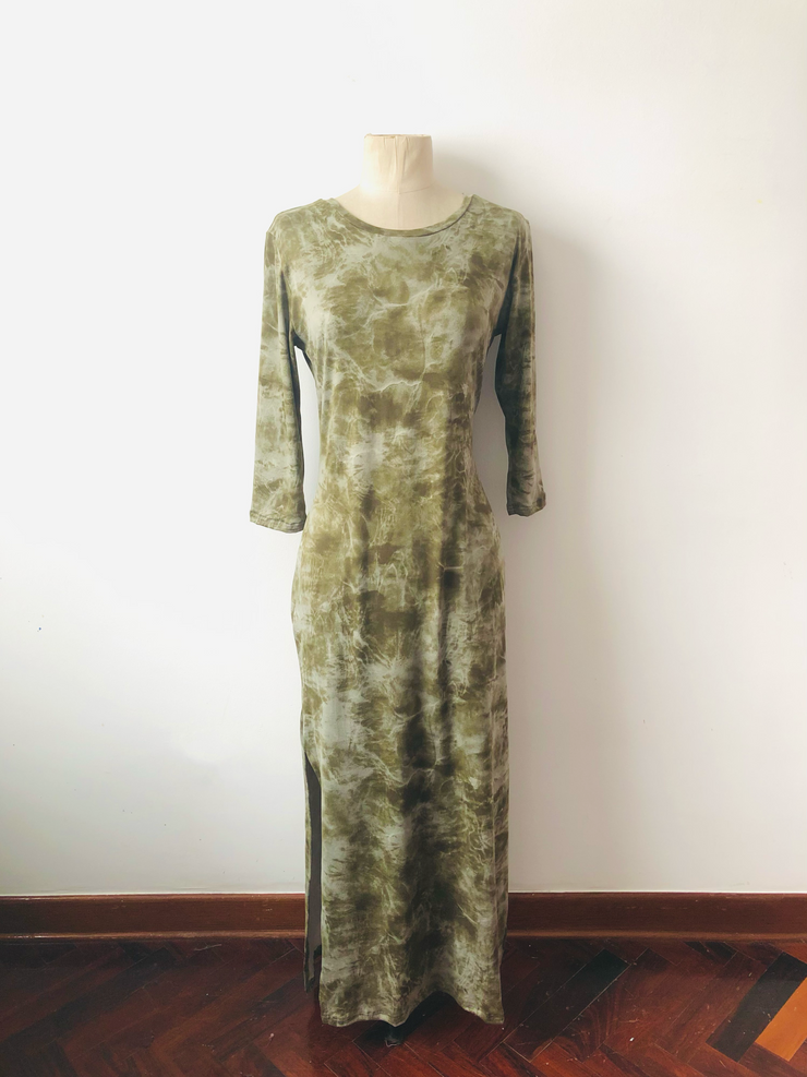 Vestido Maxi T-Shirt Batik Verde