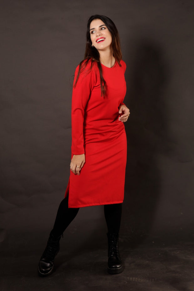 Vestido Midi T-Shirt Crepé Rojo